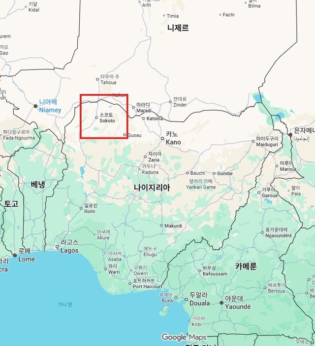 미군 공습 대상 지역인 나이지리아 소코토주(붉은색 사각형 표시)