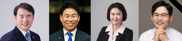 왼쪽부터 이정선 교육감, 김용태 전 전교조 광주지부장, 오경미 전 광주시교육청 교육국장, 정성홍 전 전교조 광주지부장.