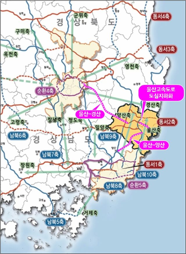 '제3차 고속도로 건설계획' 울산시 건의사업 위치도