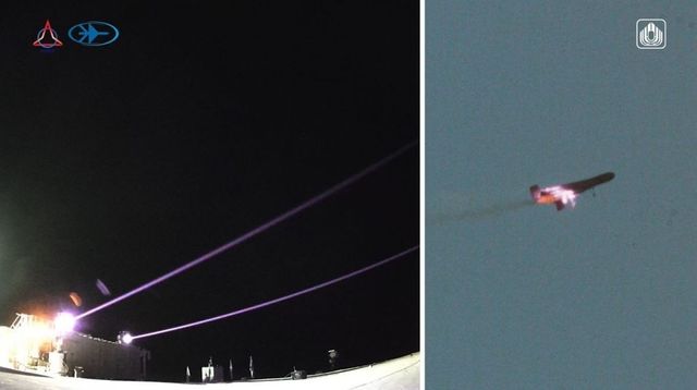 이스라엘이 개발해 실전 배치한 '아이언 빔'의 요격 실험 모습