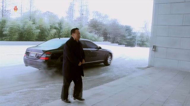 '7.27.0003' 번호판을 단 차량에서 내리는 최룡해 최고인민회의 상임위원장