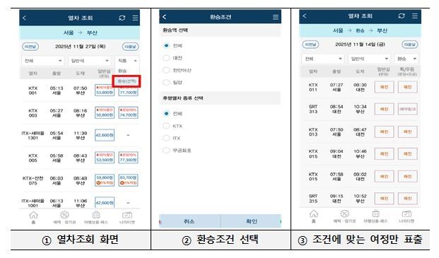 셀프 환승역 지정 예시화면