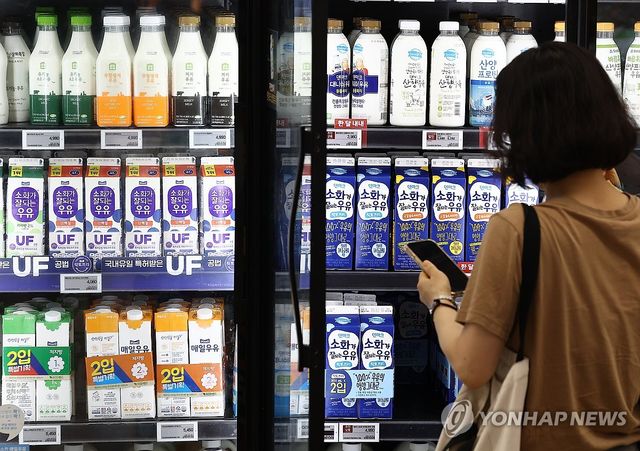 서울 한 대형마트에 진열된 우유[연합뉴스 자료사진] 