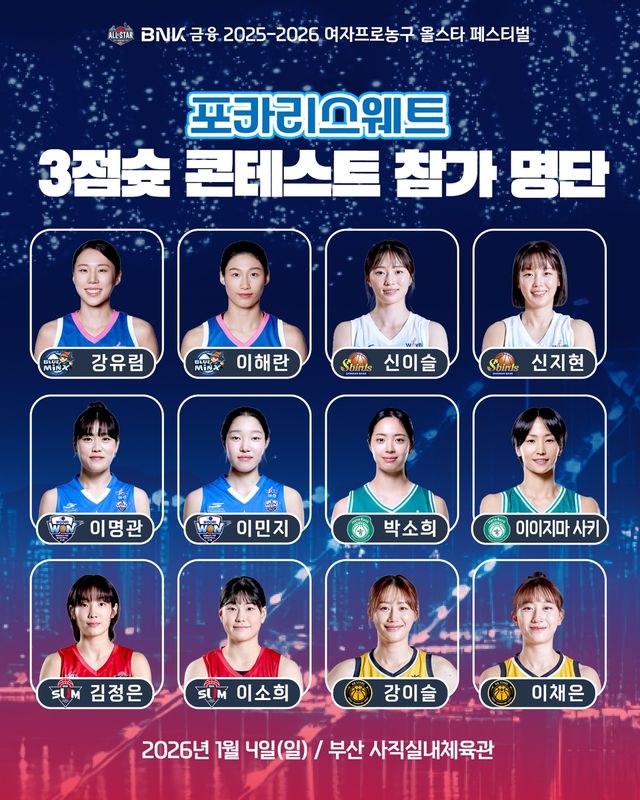 WKBL 포카리스웨트 3점슛 콘테스트 참가하는 선수 명단