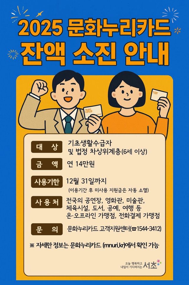 서초구, 2025 문화누리카드 잔액 소진 안내