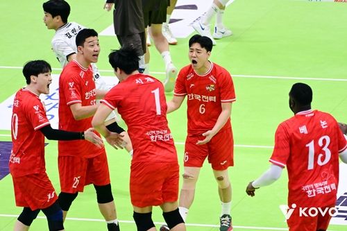 득점 후 기뻐하는 한국전력 선수들