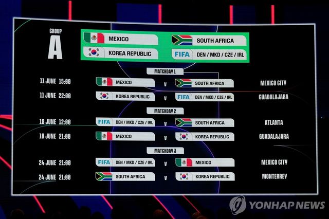 북중미 월드컵 A조 경기 시작 시각과 장소(표기 시간은 미국 동부 기준)