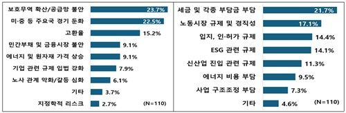 내년 투자 위험 요인과 국내투자 애로 요인