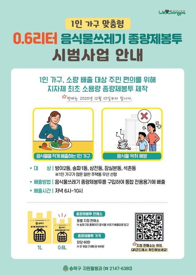 0.6리터 음식물쓰레기 종량제봉투 시범사업