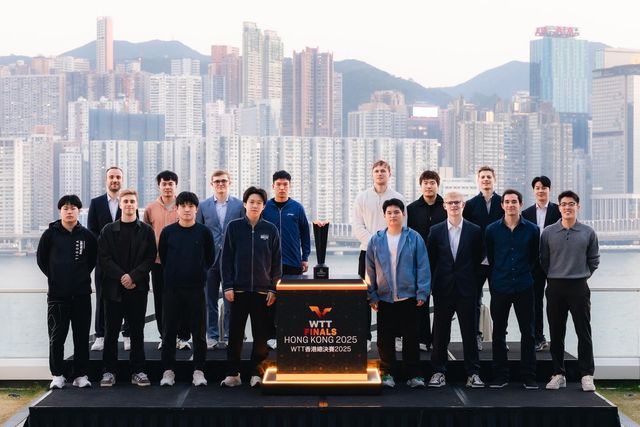 WTT 파이널스 홍콩 조 추첨에 나선 남자 선수들. 뒷줄 맨 오른쪽이 안재현.