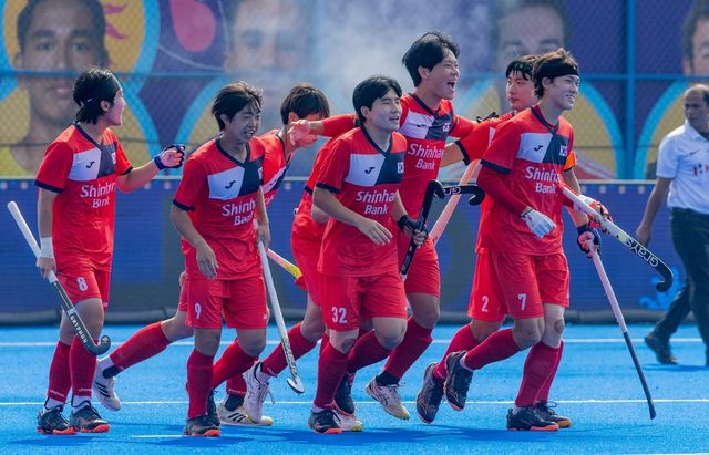 중국전 승리 후 기뻐하는 한국 선수들. 