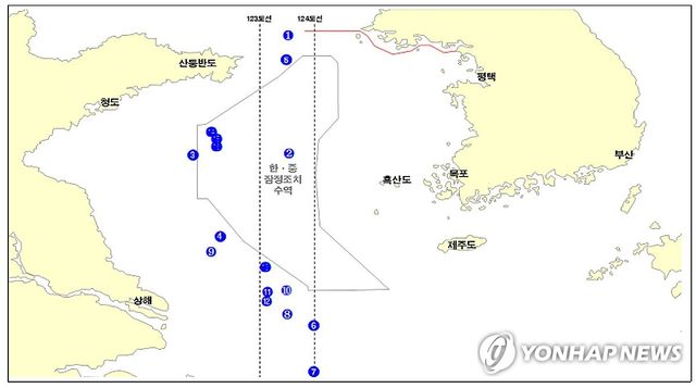 중국이 서해에 설치한 해양구조물 발견현황