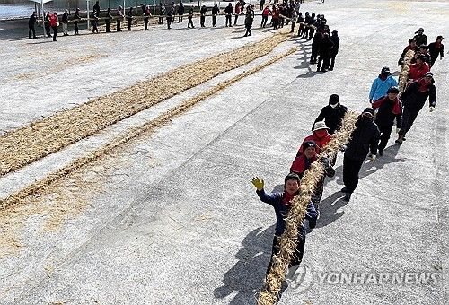 정월대보름 앞두고 전통 줄다리기 준비