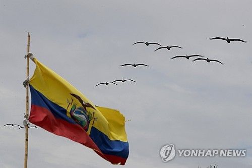 바람에 펄럭이는 에콰도르 국기