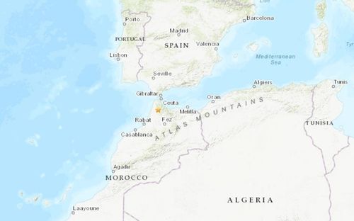 모로코 북부 규모 5.1 지진 진앙(노란색 별표)