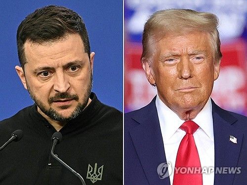 우크라이나 종전협상을 위한 조건을 두고 담판을 앞두고 있는 도널드 트럼프 미국 대통령과 볼로디미르 젤렌스키 우크라이나 대통령 [AFP 연합뉴스 자료사진. 재판매 및 DB 금지]