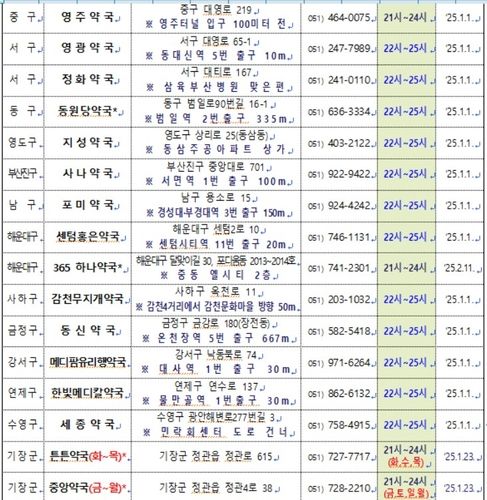 부산 공공심야약국 16곳