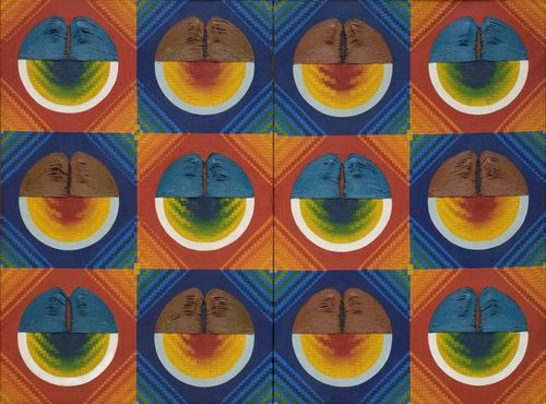 하종현, '탄생-B', 1967, 캔버스에 유채, 콜라주, 145.5 x 193.9 cm[작가 제공. 재판매 및 DB 금지]