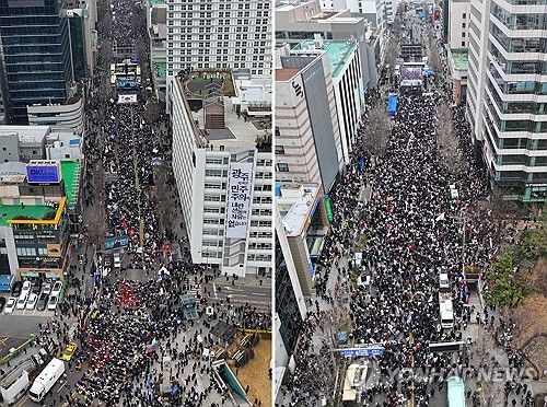 광주 금남로서 동시에 열린 탄핵 찬반 집회
