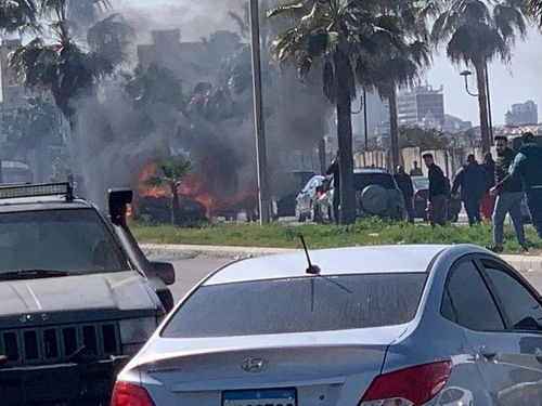 레바논 남부 자동차 피격 현장