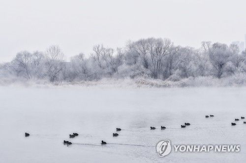 물안개와 상고대 핀 소양강
