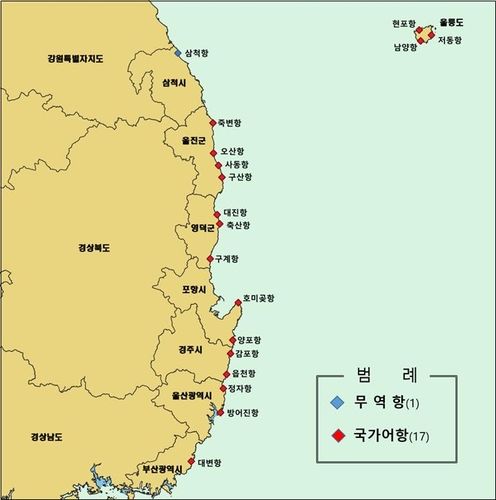 조사구역도 및 조사 대상 항만