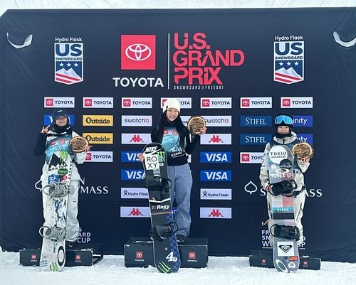 왼쪽부터 최가온, 클로이 김, 시미즈