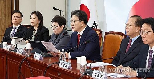 비대위 회의서 발언하는 권성동 원내대표