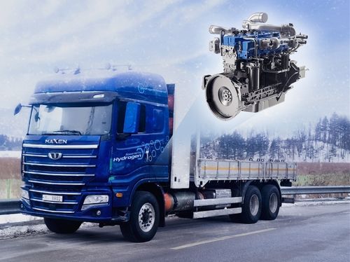 HD현대인프라코어 HX12 수소엔진을 탑재한 타타대우모빌리티 맥쎈 차량