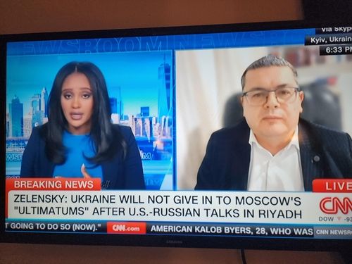 18일(현지시간) 미국 CNN과 화상 인터뷰하는 메레즈코 우크라이나 의회 외교위원장