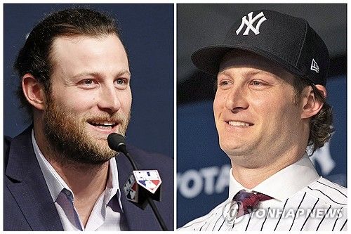 양키스 입단 전의 게릿 콜(왼쪽)과 입단 후 콜의 모습