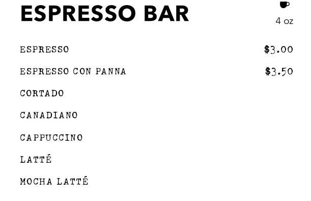 캐나다 회사인 키킹 호스 커피의 메뉴판 