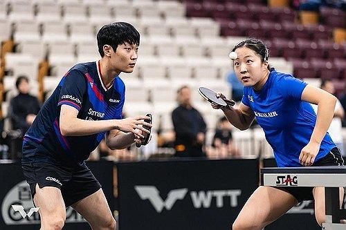 신유빈과 혼합복식 호흡을 맞춘 조대성(왼쪽) 