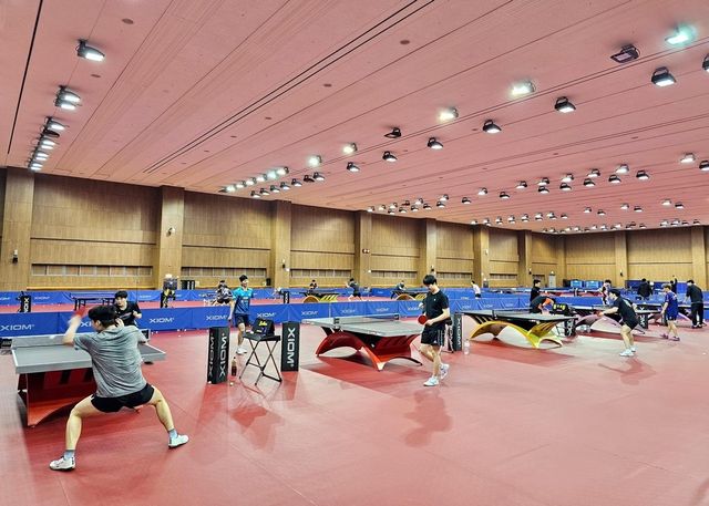 진천선수촌 오륜관에서 훈련 중인 탁구 남자대표팀