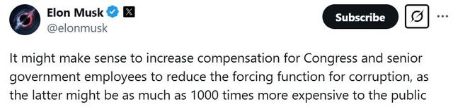 머스크가 27일(현지시간) 엑스에 올린 글