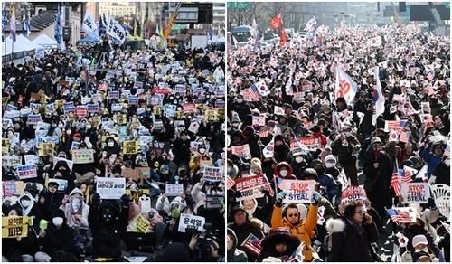 탄핵 촉구 집회(왼쪽)와 반대 집회