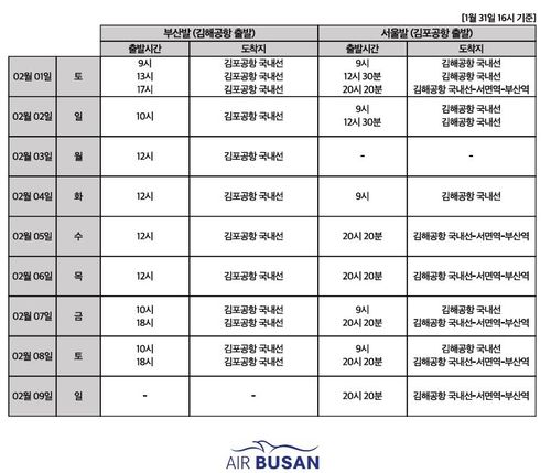 에어부산 버스 운송 일정