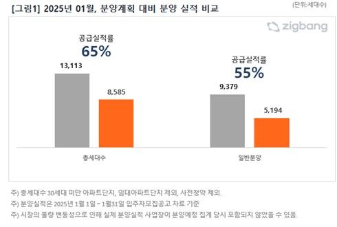 1월 분양 계획 대비 분양 실적 비교 