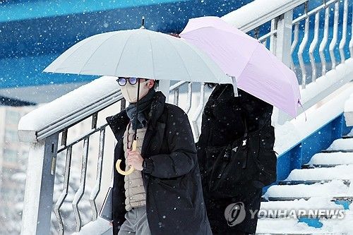 폭설에 우산 쓴 시민들