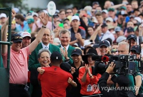 2019년 우즈가 마스터스 우승 당시 쿨티다(왼쪽 두번째) 모습. 