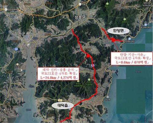 장흥군 관내 4차로 확장 추진 구간