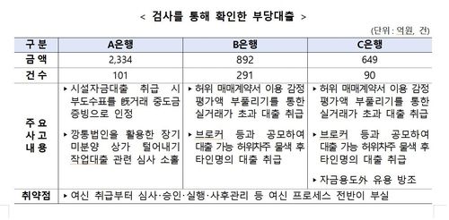 우리·KB국민·NH농협은행서 부당대출 3천875억원 적발 - 2