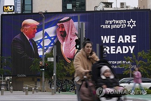 이스라엘 텔아이브 시내 전광판에 표시된 도널드 트럼프 대통령과 무함마드 빈살만 왕세자