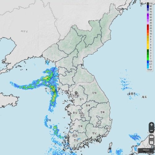 6일 오전 11시 30분 레이더 영상. 서해 쪽에서 눈구름대가 유입되는 모습이 담겨있다. [기상청 제공. 재판매 및 DB 금지]