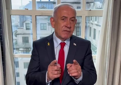 영상 성명 발표하는 베냐민 네타냐후 이스라엘 총리