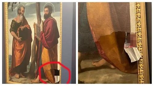 관람객 실수로 찢어진 모레토 작품