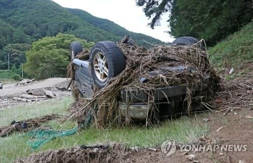 2021년 태풍 오마이스로 자호천 상류에서 떠내려온 자동차
