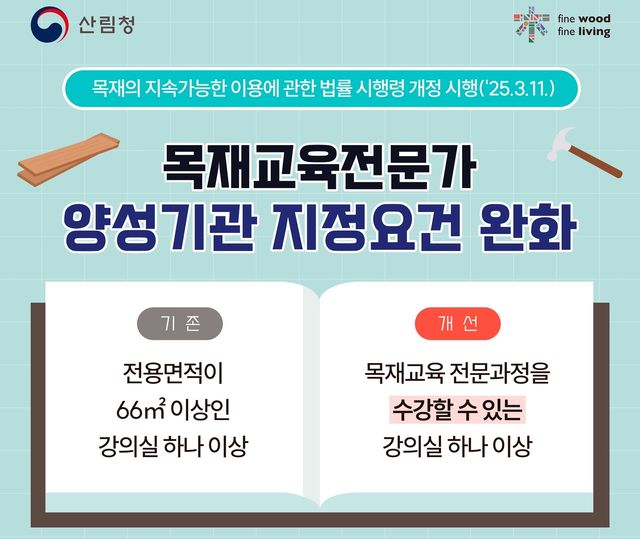 목재 교육 전문가 양성기관 지정요건 완화
