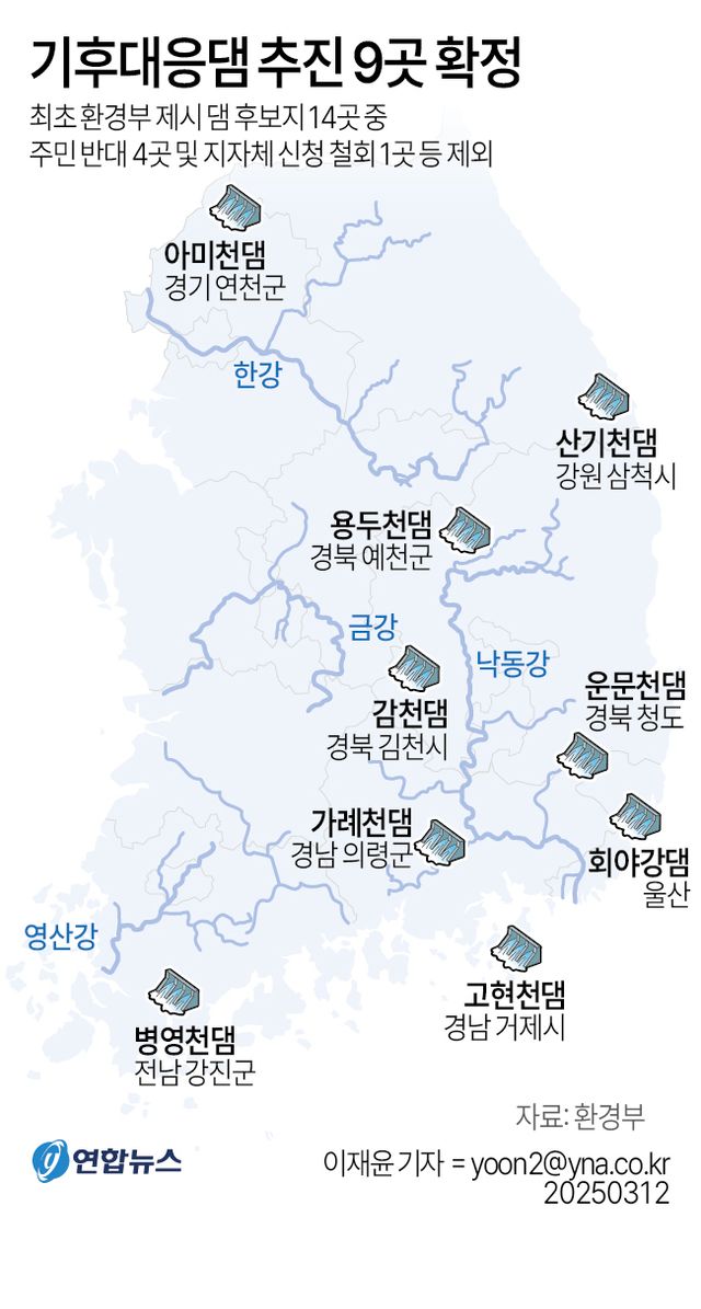 [그래픽] 기후대응댐 추진 9곳 확정
