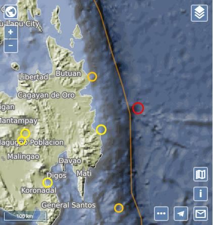 필리핀 군도 해역 규모 5.6 지진 진앙(빨간색 동그라미)